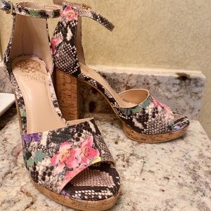 Vince Camuto Snakeskin Heels With Floral Detail